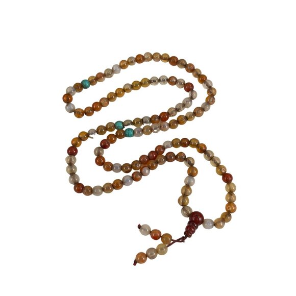 Handcrafted Agate & Faux Turquoise Beaded Mala Necklace - Yoga Meditation Prayer - Picture 5 of 9